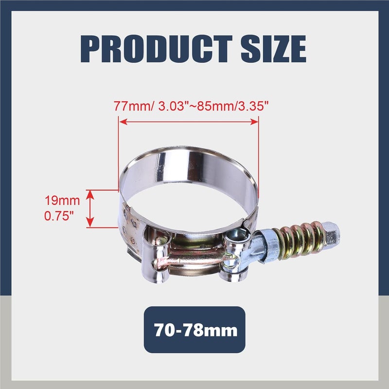 BATONECO 10Pcs T-Bolt Clamps Turbo Intake Intercooler Hose Clamp Spring Loaded Stainless Steel 77-85mm(3.03"-3.35") - Image 2